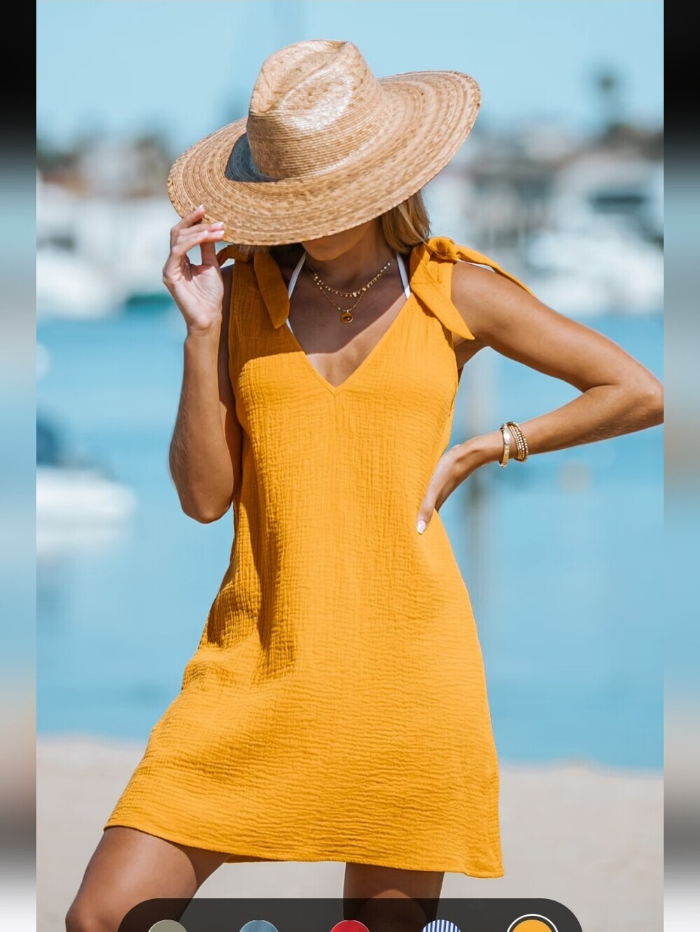 Cupshe Yellow Tie-Shoulder V-Neck Swim Cover-Up Dress
